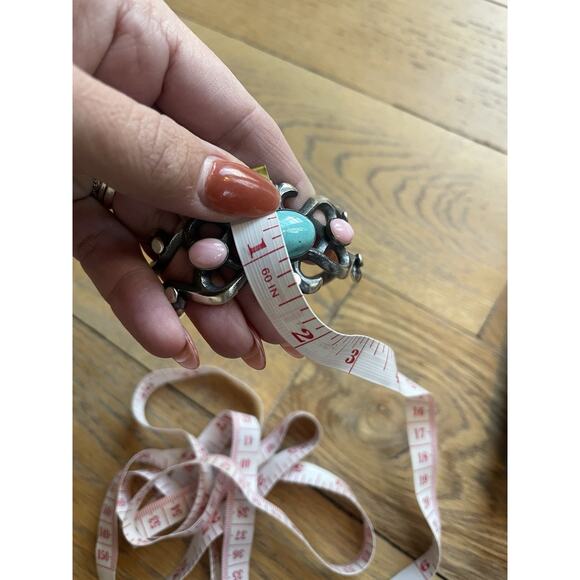 Chimney Butte Sterling Cuff Turquoise Pink Conch Southwest Artisan Silver 45g - Picture 12 of 13